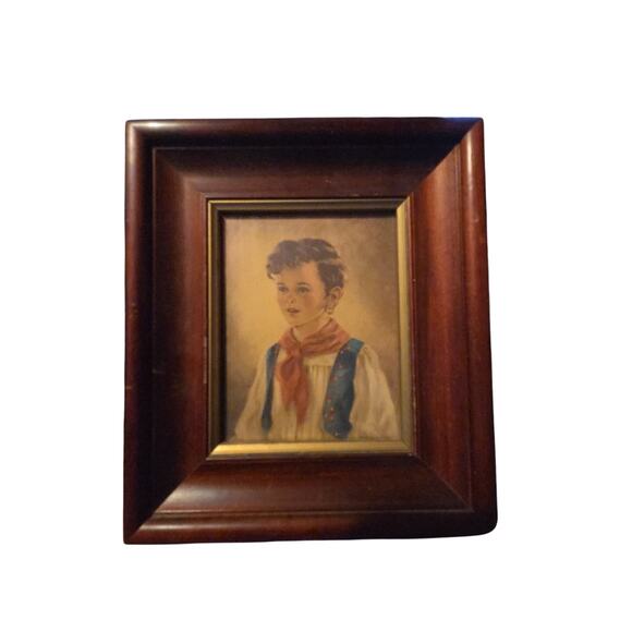 Vtg Framed Art Chiko Ann Allaban Print Gypsy Boy Bohemian Wood Frame Allaben - Picture 1 of 7